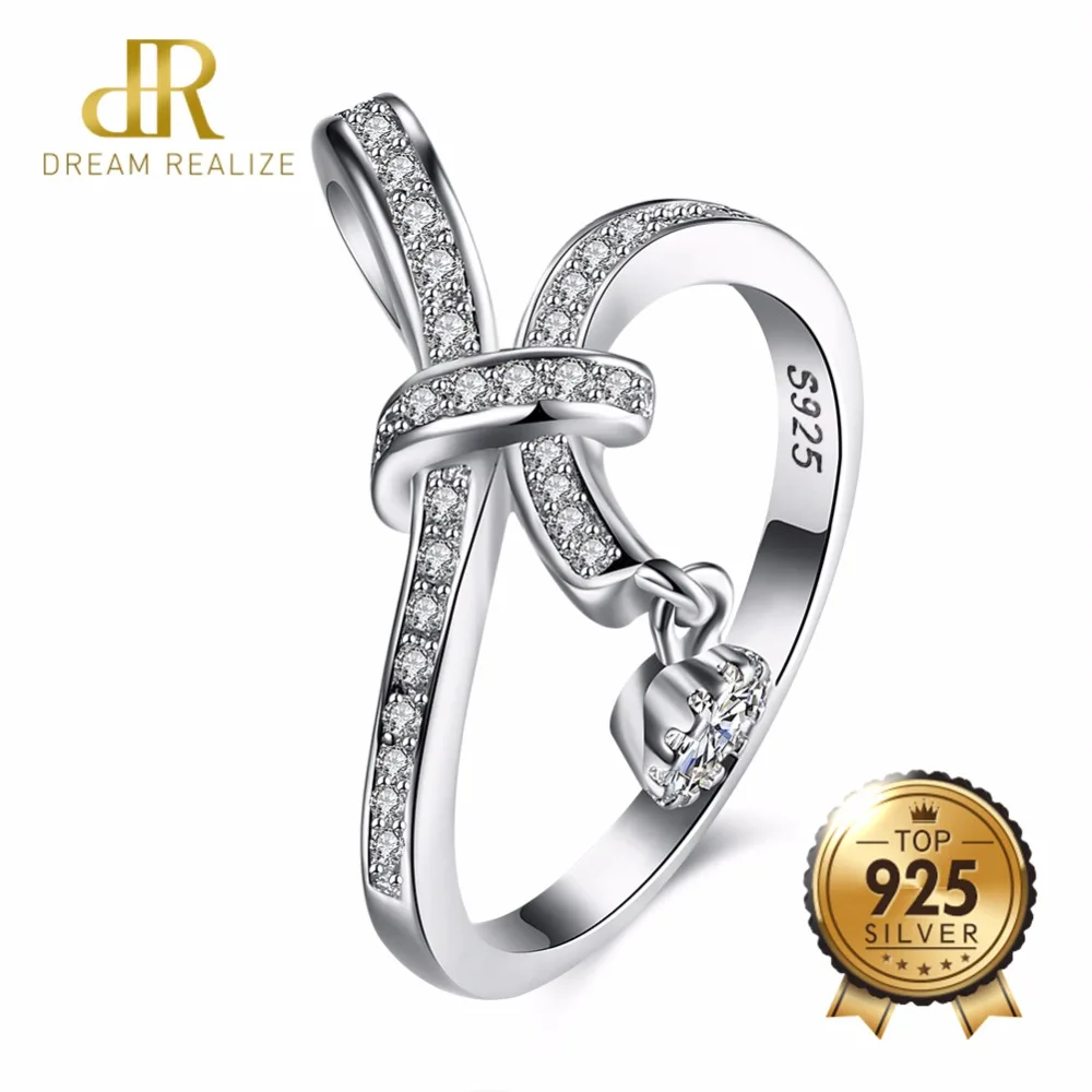 DR Romantic Bowknot Fashion Wedding Ring Real 925 Sterling Silver Rings for Women Wholesale