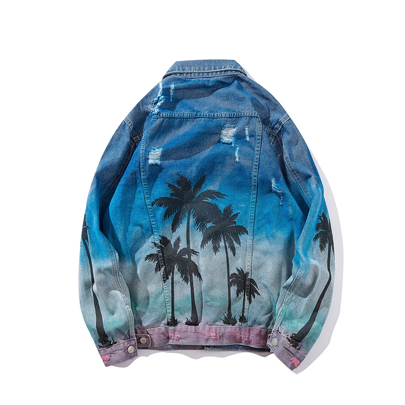 UNCLEDONJM Palm tree denim outerwear coat mens clothing urban streetwear hip hop jacket for men destroyed jeans jacket men 231W UNCLEDONJM Palm tree denim outerwear coat mens clothing urban streetwear hip hop jacket for men destroyed jeans jacket men 231W