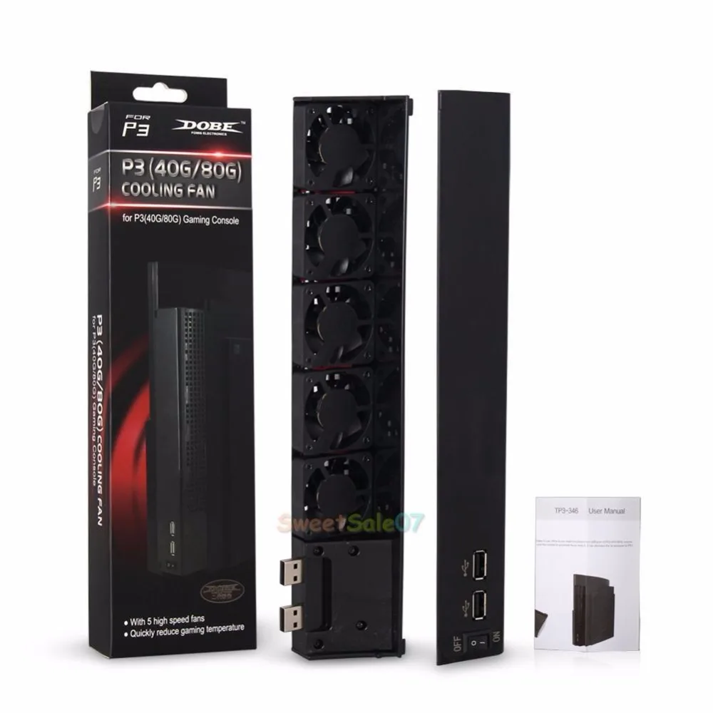 Dual USB Hub 5 Fans Cooling Station for Playstation PS3 (40G/80G) Game