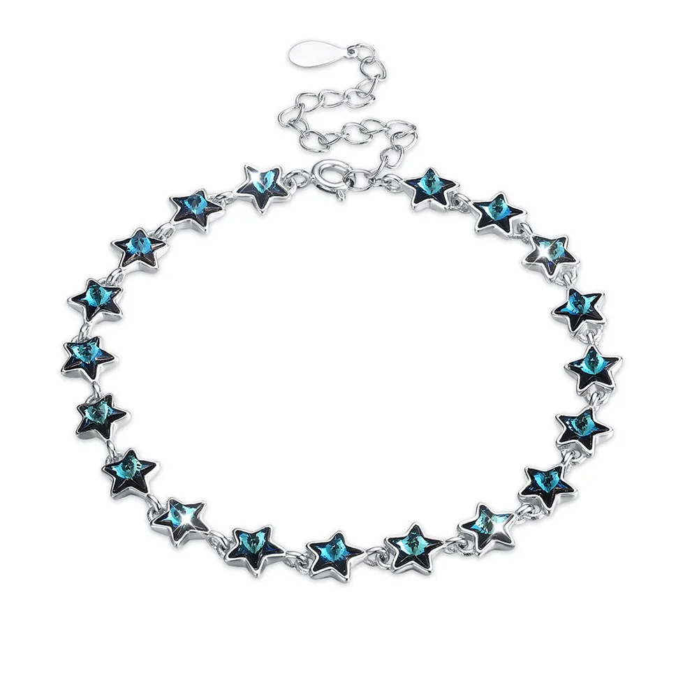

INALIS 2018 High Quality Blue Crystals from Swarovski Star 925 Sterling Silver Charm Bracelets Fashionable Women's Jewelry