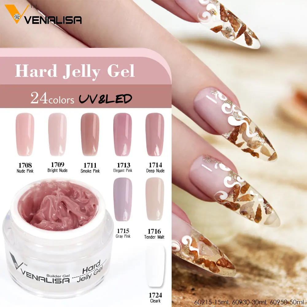 #60930 VENALISA 30 مللي 24 اللون CANNI مسمار الفن مانيكير واضح الوردي الطبيعي التمويه الصلب هلام منشئ الفرنسية مسمار تمديد هلام
