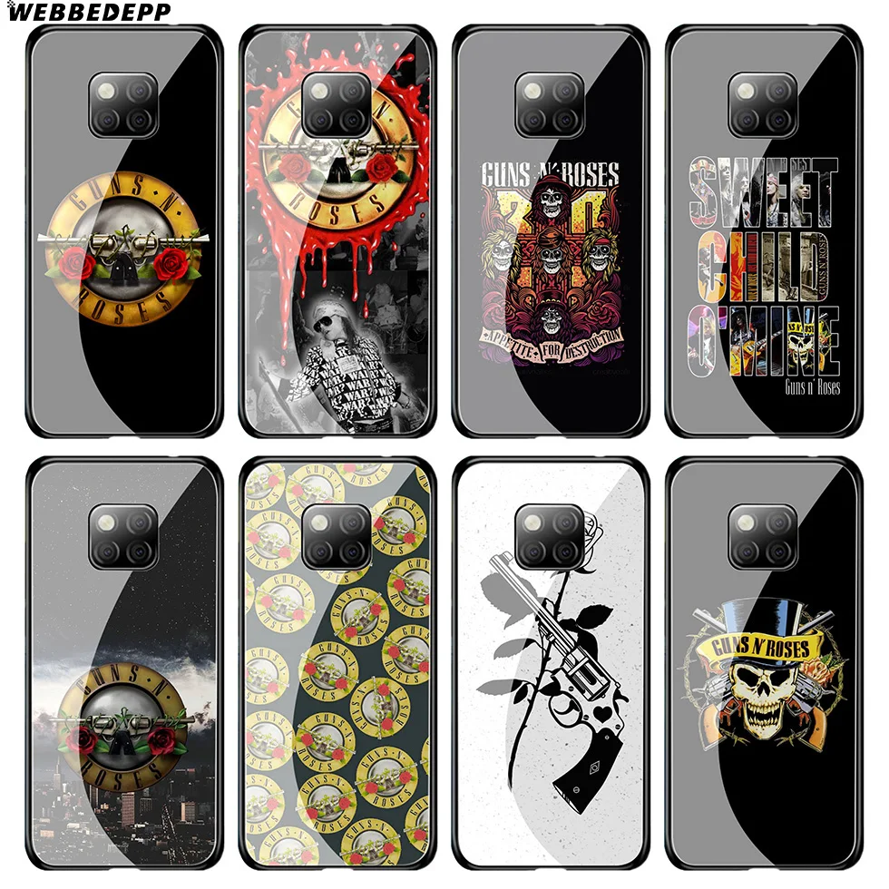WEBBEDEPP Guns N Roses Tempered Glass Case for Huawei Mate 20 P20 P10 P Smart 2019 2018 &amp Honor 10 9 8X 7A Lite Pro |