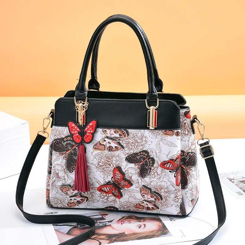 

women printing butterfly shoulder handbag top handle medium size 2019 new fashion brand design purses and handbags
