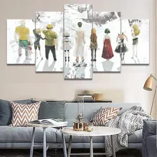 קיר תמונות לסלון אמנות הדפסי בד HD 5 Pieces אנימה טיינס גייט אופי עיצוב בית פוסטר ציורי מסגרת