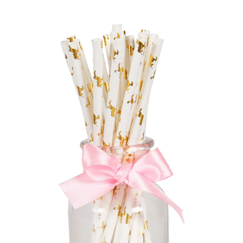 25 шт. розовое золото полосатые бумажные соломинки одноразовые для вечеринки посуда Единорог День Рождения украшения Детские свадебные принадлежности