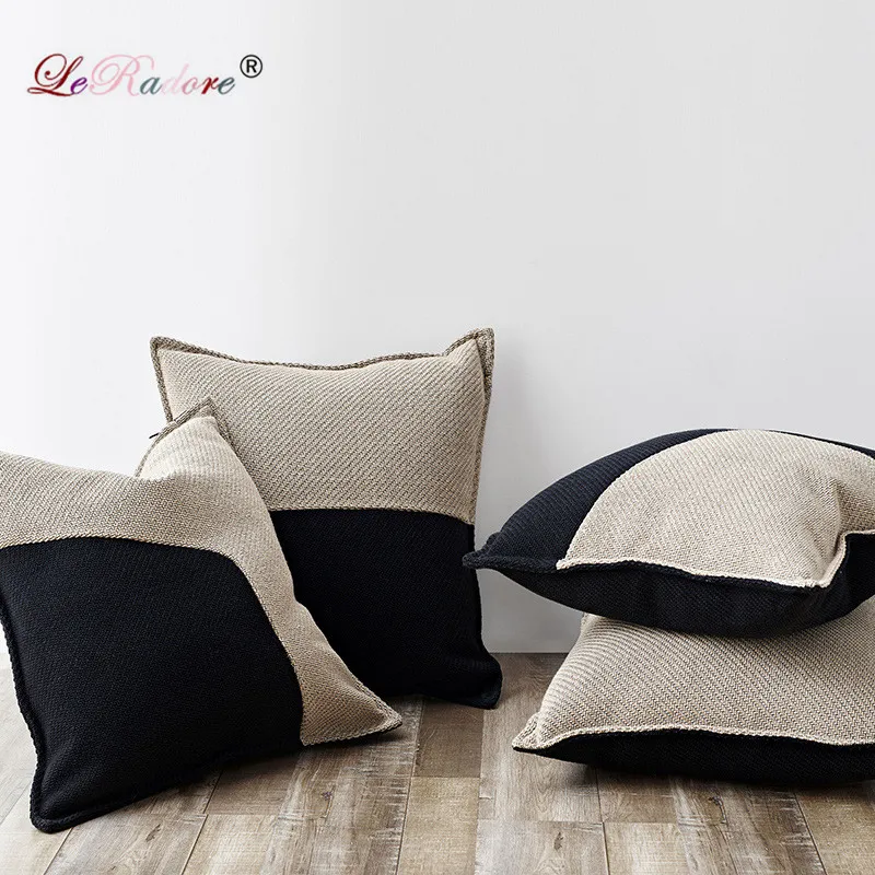 

LeRadore Solid Cotton and Linen Bolster Simple Style Cushion Cover Patchwork Pillow Cover Throw Home Decor Drop Shipping 45*45cm
