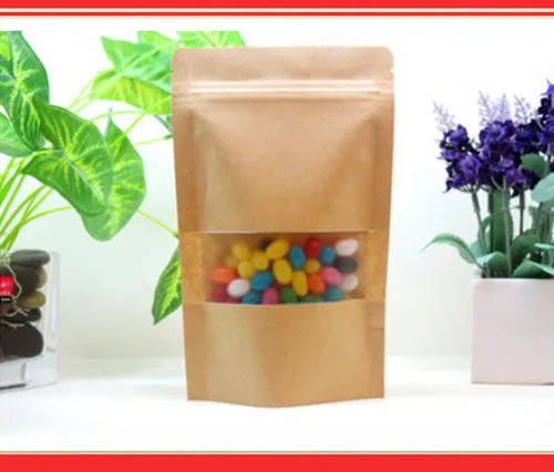 

9cm*14cm,100pcs/lot,stand up Zipper/zip lock Kraft paper bag with window