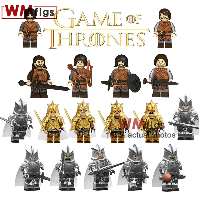 

Single Legoings Game of Thrones Figures Silver Gold Knight Soldiers Ice and Fire Building Blocks Bricks Toys Juguetes Kids Gift