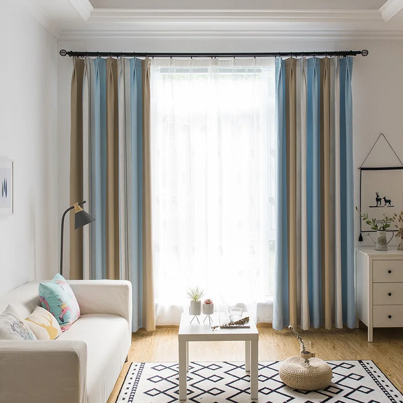 

New Simple Cotton and Linen Solid Color Stripes Shading Curtains for Living Dining Room Bedroom.