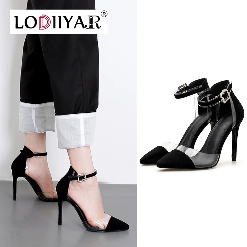 

Ladies Pumps Sexy Pointed Toe Ankle Buckle Super High Heels Sandals Shallow Patchwork Shoes Party Wedding Stiletto Black Size 8
