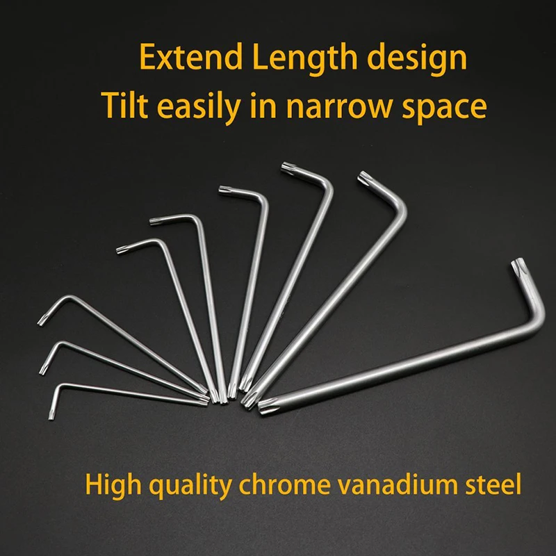 9Pcs Box End Wrench Tool Set Anti Tamper Proof Torx Key Bit Wrench L-Shape T10 T1 T20 T25 T27 T30 T40 T45T50 Short Length Type 5..