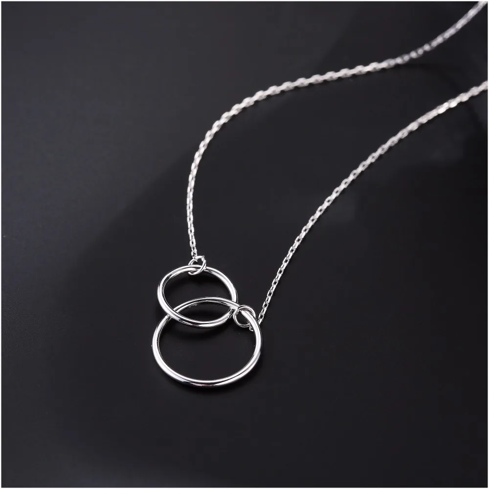 2017 New Arrival Fashion Simple Necklace 925 Sterling Silver Double Round Circle Pendants Fine Jewelry for Women Party (8)