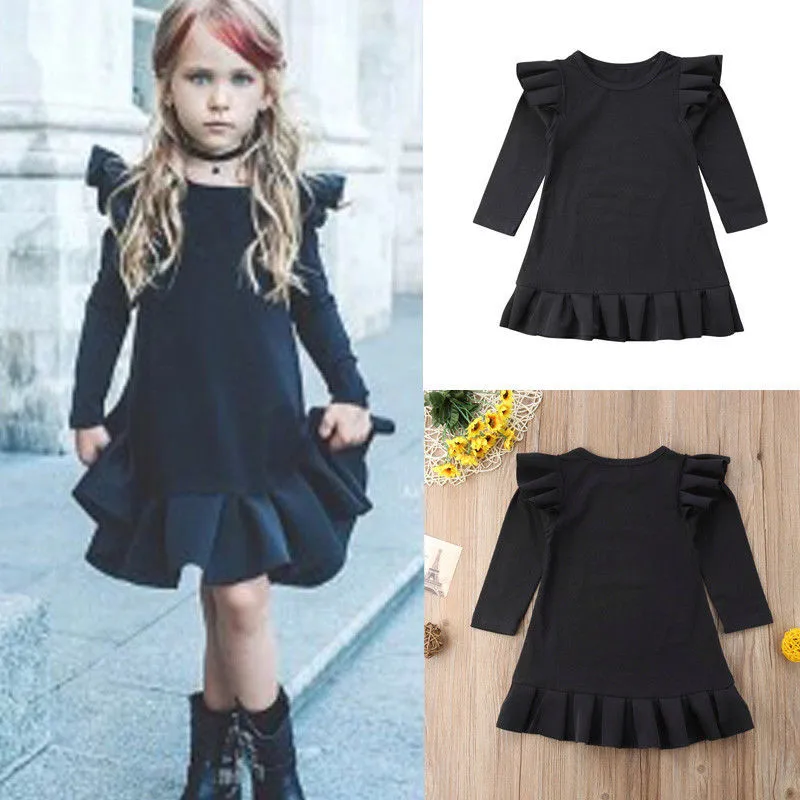 PUDCOCO Fashion Girl Princess Fly Sleeve Dress Kid Baby Party Wedding Pageant Long Sleeve Autumn cotton Dresses Clothes 1-6T