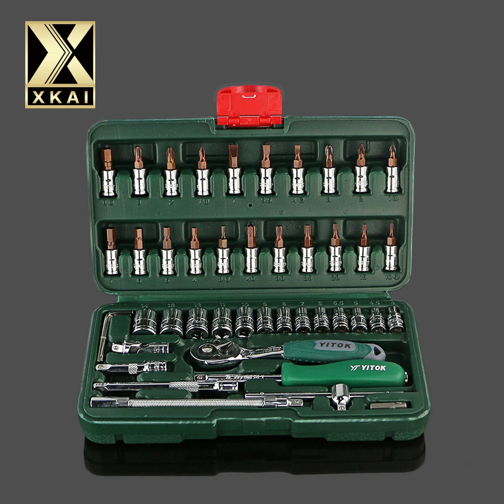 Инструменты XKAI, высокое качество, 46 шт., гаечный ключ, Набор торцевых головок, инструмент для ремонта автомобиля, Трещоточный ключ, набор, динамометрический ключ, набор ключей