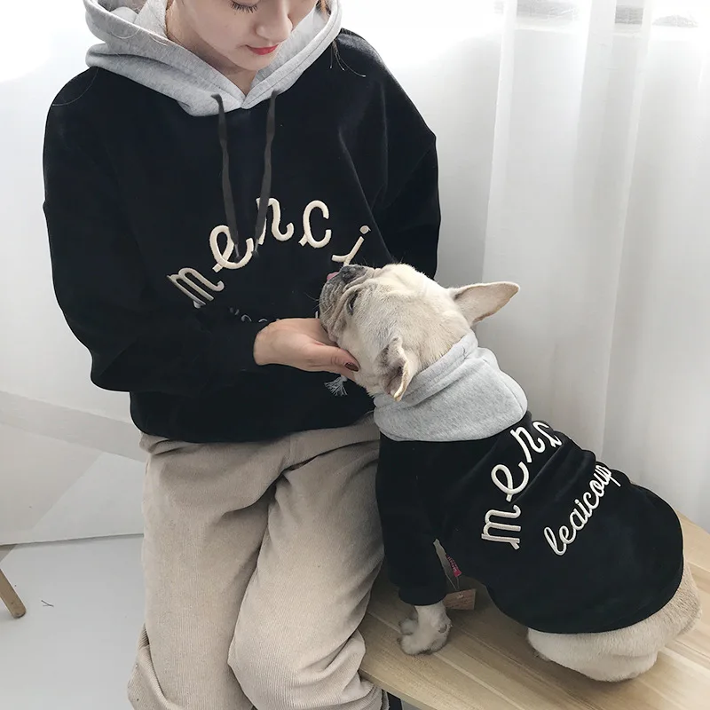 HSWLL Pet/осенне-зимняя одежда для собак, одежда для родителей и детей, Двусторонняя одежда с капюшоном, утепленная бархатная одежда для щенков, французский B