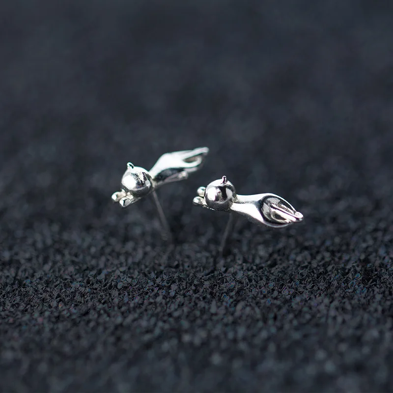 

Cute 1pair 100% real. Authentic 925 Sterling silver Animal Kitten Cat Stud Earrings polished/ brushed Fine jEWELRY E2492