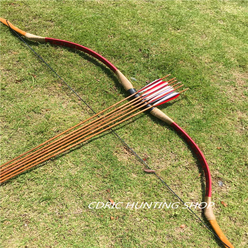 

The traditional hunting Red Cow bow Longbow recurve 20-80Ibs+6 arrows