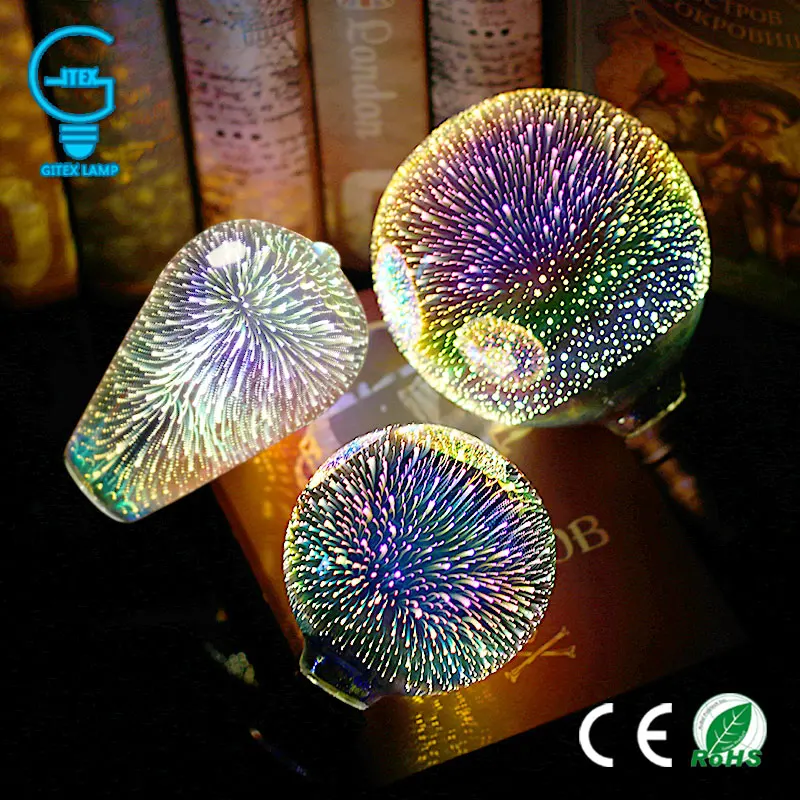 

3D Colourful Star LED Edison Bulb E27 220V Lamp Decoration Novelty Light A60 ST64 G80 G95 G125 Holiday Wedding Party Ampoule