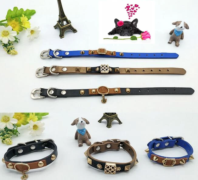 PU Leather Dog Pet Studded Rivets Metal Decor Neck Collars Adjustable D