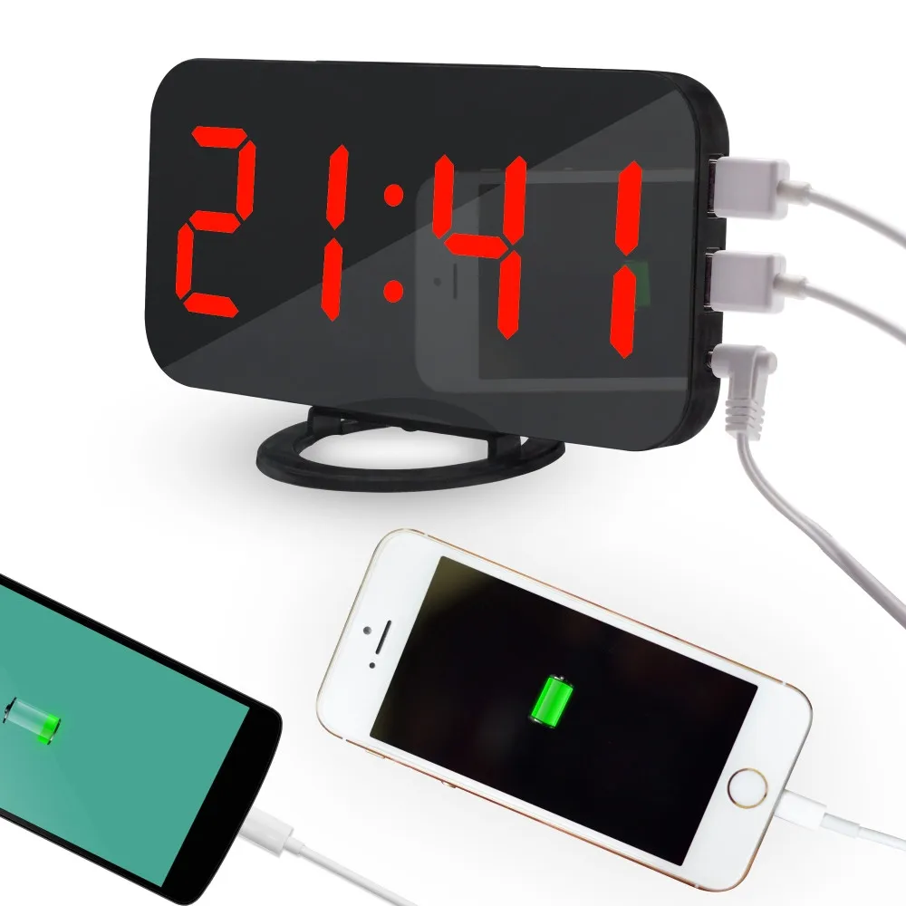 Mrosaa электронный светодиодный цифровой будильник, украшение рабочего стола, автоматическая регулировка яркости, повтор, настольные часы с двумя USB, горячая Распродажа