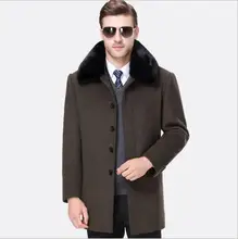 Autumn winter Men woolen thick overcoat Blue Gray velvet Wool Trench Coat Long Section Single breasted Clothing With Fur Collar brand children s clothing in the big girl wool coat autumn and winter children s long section of the red double breasted trench