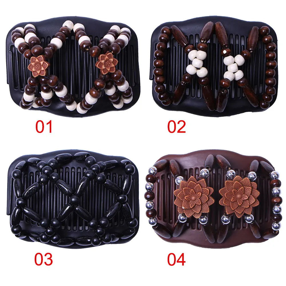 Double Beaded Hair Clip Combs Beads Elastic Hairpin Bun Maker Pins Easy Updo Styling MH88