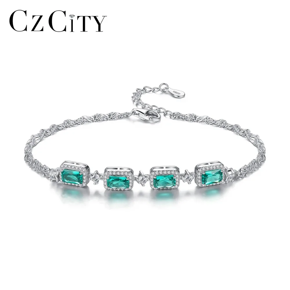 CZCITY High Quality Luxury Emerald Bracelet for Women 925 Silver