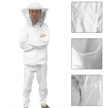 Пчеловодство защитные вуаль Пчеловодство полный тело костюм шляпа свободное S-XXL белый хлопок Пчеловодство куртка