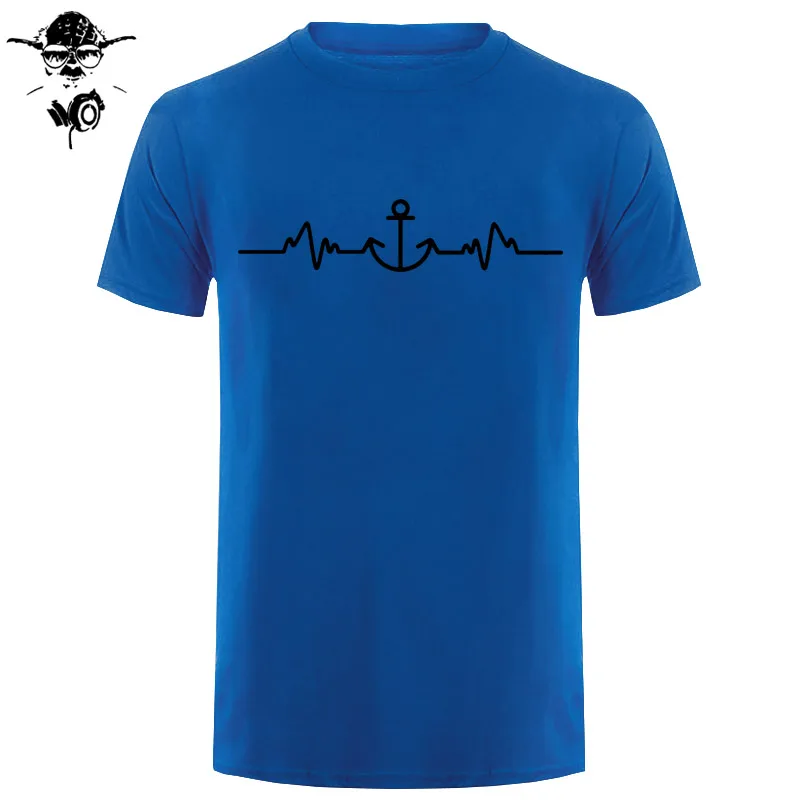 Sailinger Anchor Pulse Heartheat Футболка-Yacht Sail Tee Забавный подарок на день рождения Футболка с принтом Мужская брендовая футболка Новинка - Цвет: blue balck