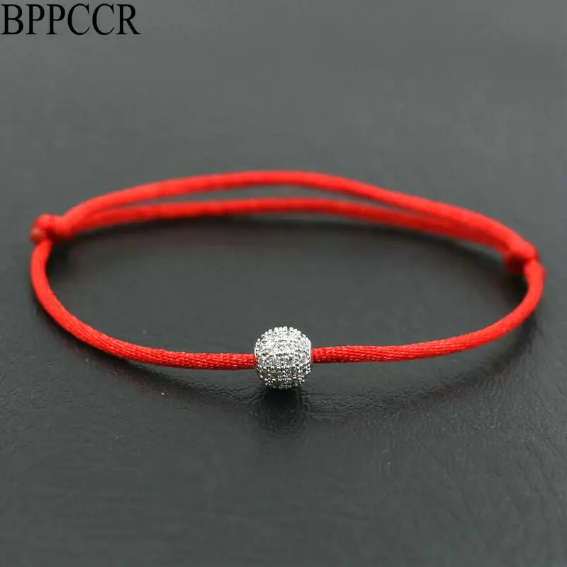 

BPPCCR Women Silver Color Zircon Crystal Balls Lucky Bracelet Red Thread Rope String Braid Bracelet Pulseira Lovers Jewelry Gift