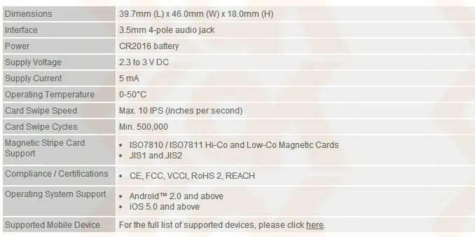 Mobile Card Readers ACR31 Swipe Card Reader