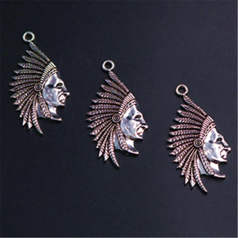

WKOUD 4pcs Antique Silver Americas Indian Warrior Charm Alloy Pendants Vintage Necklace Bracelet DIY Metal Jewelry Handmade