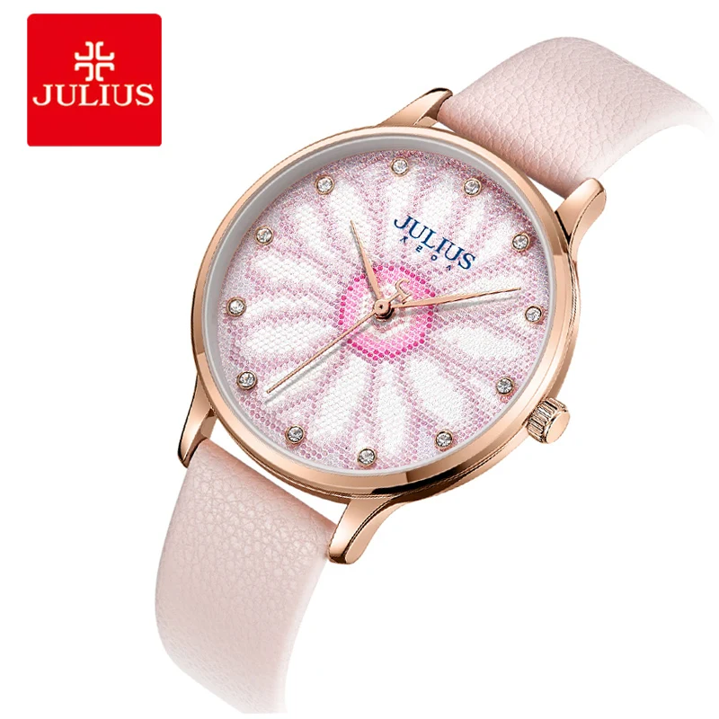 

Julius Fashion Sunflower Flower Women Quartz Watches Ladies Elegant Clock Hours Genuine Leather Bracelet Watch Relogio Feminino
