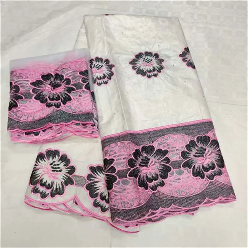 

African bazin riche getzner brode high quality cotton white embroidered french net lace with beads 5+2yards/lot