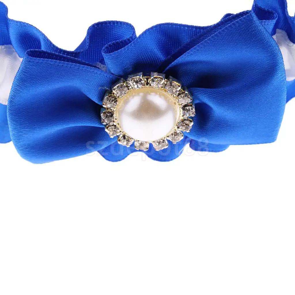 Navy Blue Wedding Bridal Lace Garter Pearl Bow Charm Prom Accessories