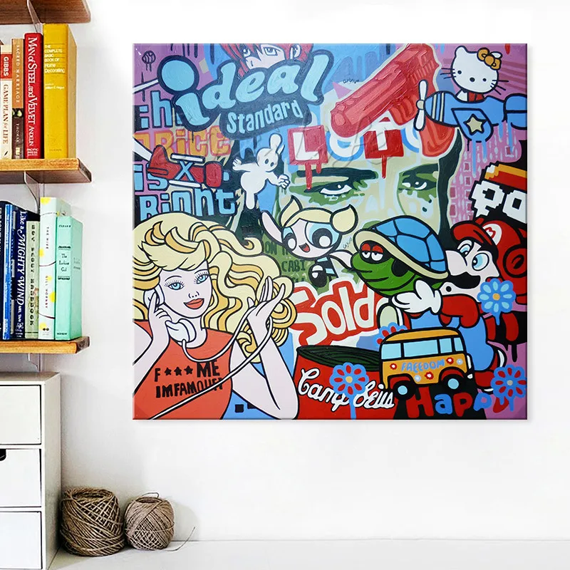 

Alce Monopoly Pop Art graffiti Cartoon Oil painting on canvas Hand-painted Wall Art Picture for living Room,street art for decor