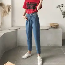 Синие джинсы летние новые английские буквы Вышитые патч карманы тонкие ноги джинсы женские осенние двубортные шаровары