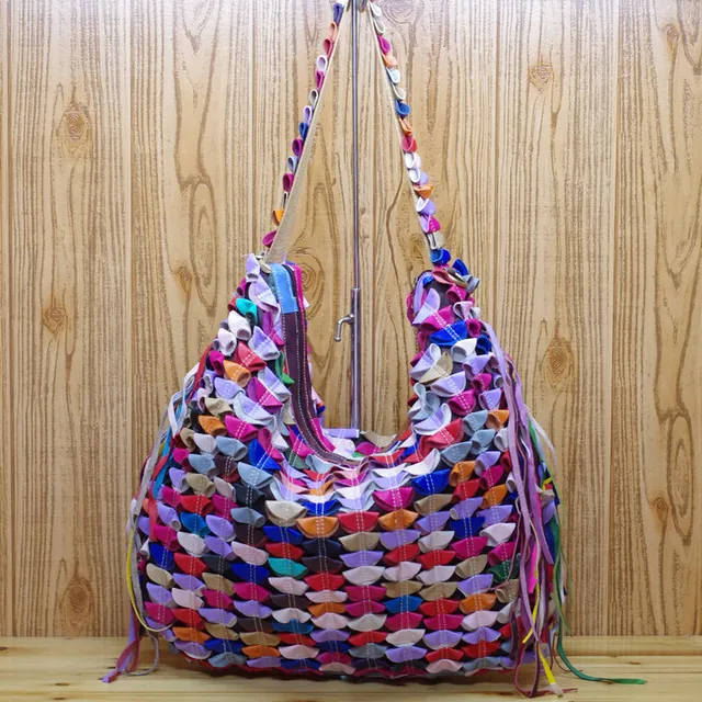 Fashion Tassel Women Leather Handbags Genuine Patchwork Fashion Tassel Women Leather Handbags Genuine Patchwork Multicolor Bags Unique One Shoulder Cross Body
