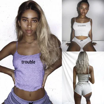 

2019 New Brand Fashion Women Summer Pajama Sets Cotton Vest Short Pants Nightwear White purple suit