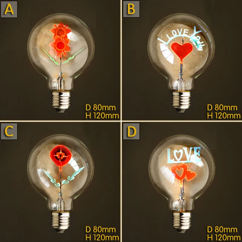 Christmas G80 Edison Bulb I LOVE YOU Rose Romantic Night Lights E27 220V Decoration Novelty Retro Incandescent Bulbs Lampada dinosaur lamp