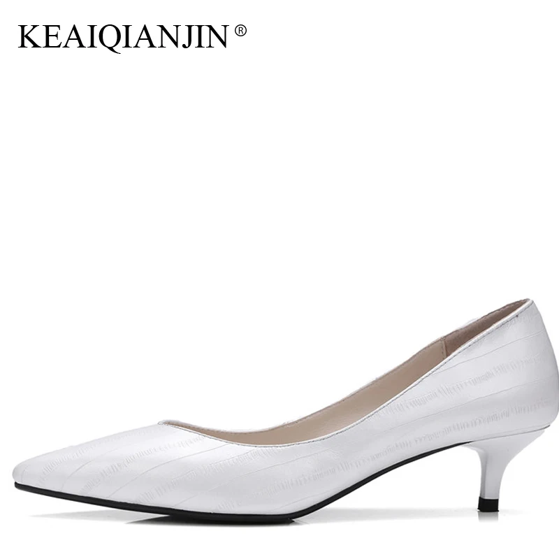 

KEAIQIANJIN Woman Genuine Leather High Shoes Plus Size 33 - 41 Pointed Toe Pumps Spring Autumn Black Apricot White Wedding Pumps