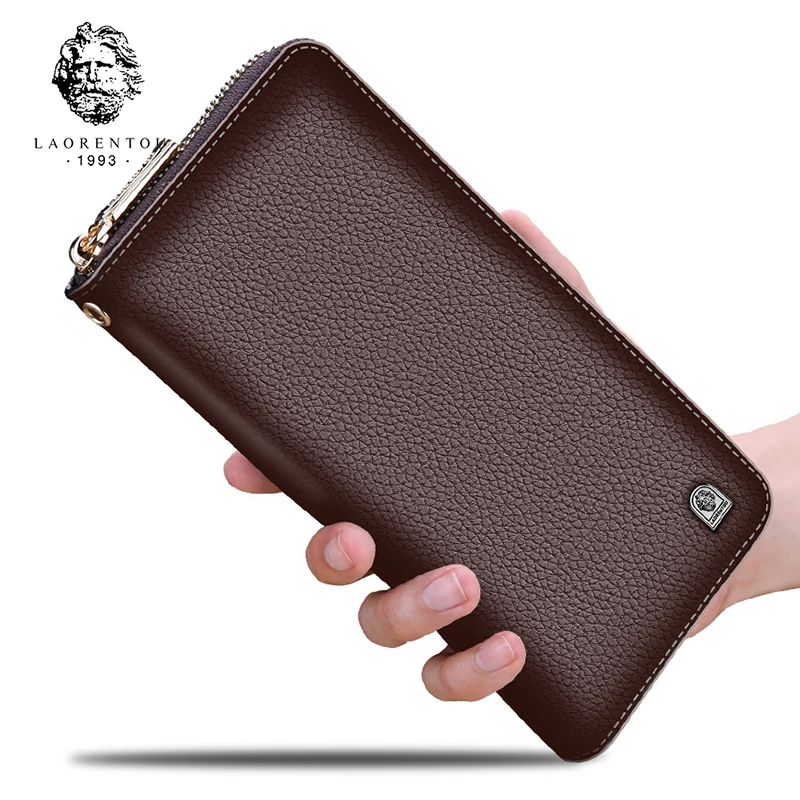 

LAORENTOU Brand Genuine Leather Men Long Clutch Wallet New Fashion Design Purse Business Man Wallets & purses