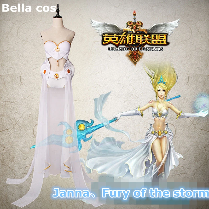 Оригинальный размер LOL Fury of the storm Janna стандартное белое сексуальное платье для