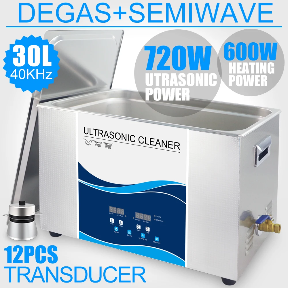 30L Digital Ultrasonic Cleaner 900W Power 7gallon Stainless Bath Heated