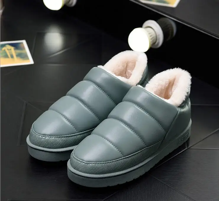 Зимние женские теплые ботинки; нескользящие теплые зимние ботинки из хлопка; повседневная обувь из искусственной кожи - Цвет: Зеленый