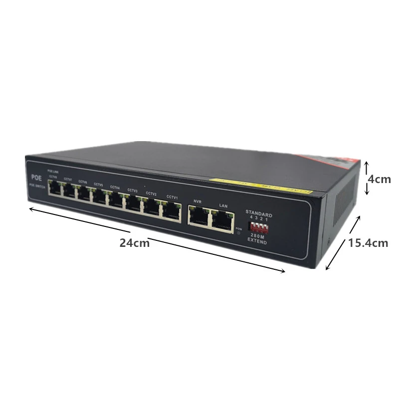 10 Порт gigabit Неуправляемый коммутатор poe switch, 8*10/100 Мбит/с POE и разъёмы; 2*10/100/1000 Мбит/с на ссылку и разъёмы; NVR порт 280M сетевой коммутатор