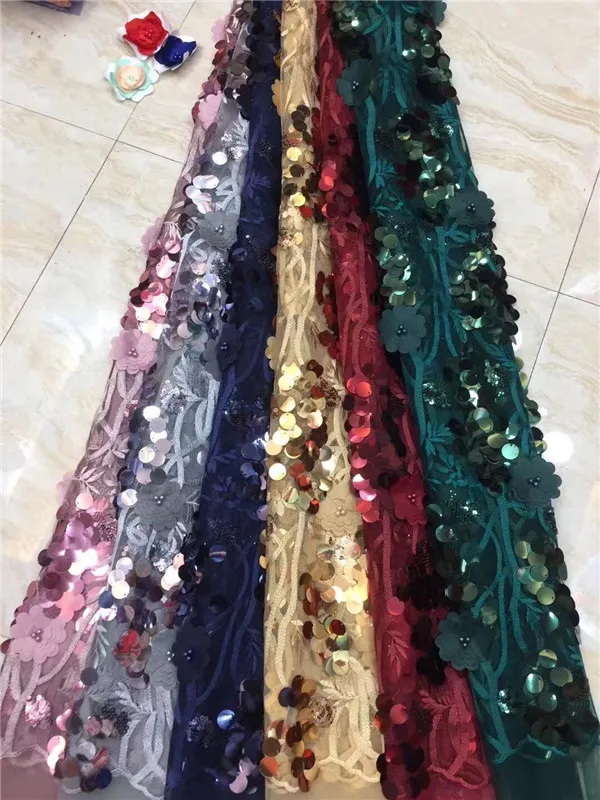 African Lace Fabric High Quality 3d Luxury sequins For Wedding Embrodery Nigerian French With Beads Red green | Дом и сад