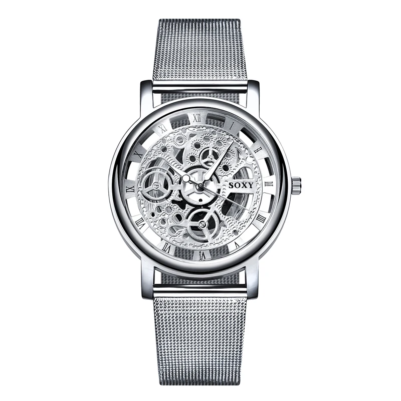 SOXY Watch 2020 Skeleton Wrist Watch Men Simple Style Mesh Belt Men Women Unisex Quartz Watches Hollow Watches relogio masculino afbeelding