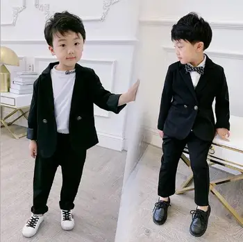 

High quality Spring and autumn boys blazer Gentlemen's flowers blazers suits lapel black/Pinks suit 2pcs (jackets + pants)