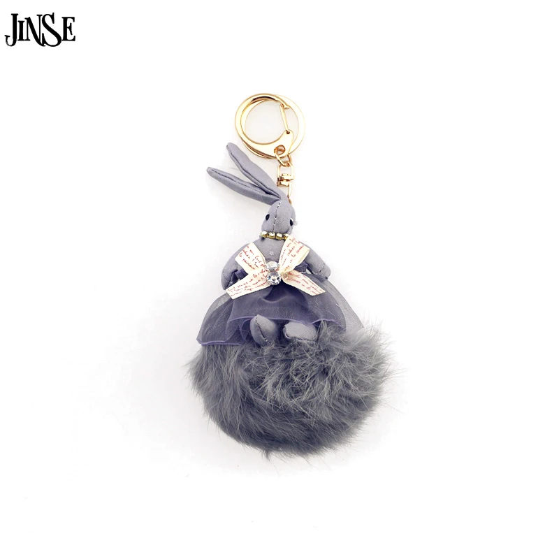 JINSE Милый PUrabbit Кукла Colourful100 % Реальные GenuineRexrabbit FursBall Брелок Подвеска Мешка CarCharm